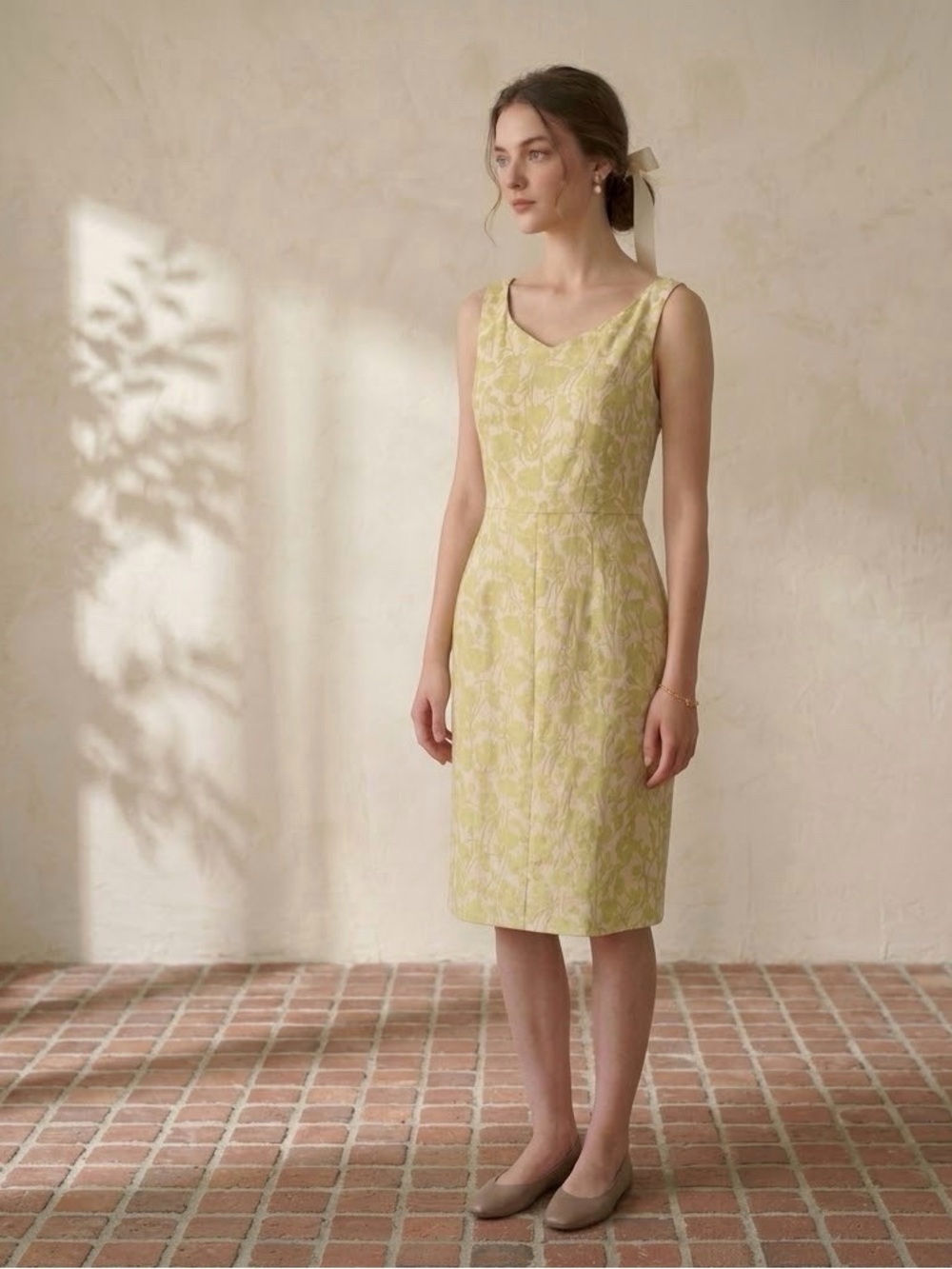 Ann Taylor Silk Yellow Lemon Floral Dress Nancy Meyers Costal Vintage Retro 10